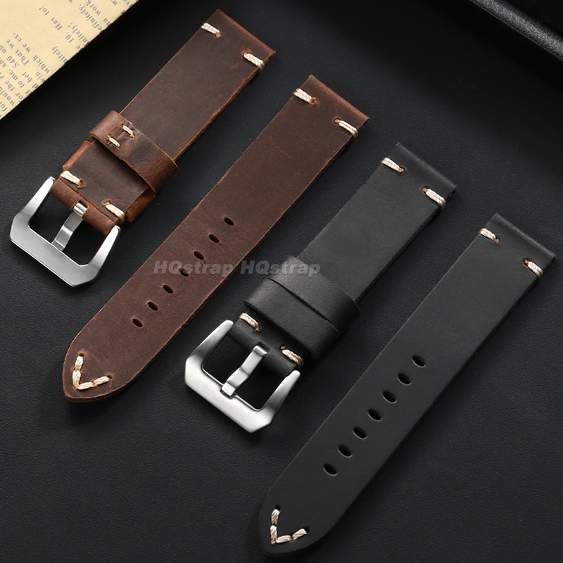 Vintage Crazy Horse Cowhide Leather Watch Band - Sport Replacement Bracelet