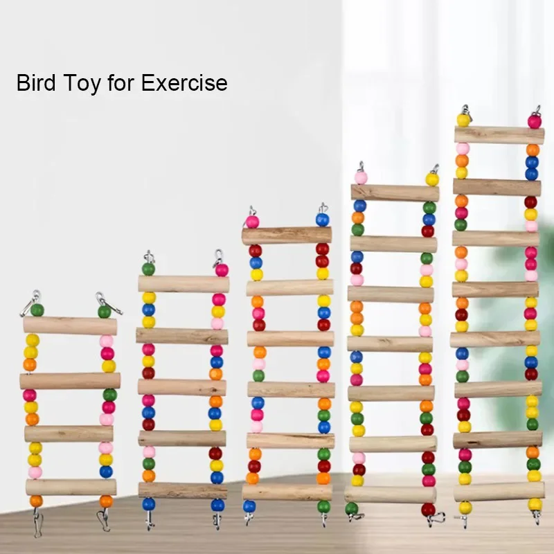 Natural Wood Birds Pets Parrots Ladders Climbing Toy Hanging Colorful Balls Parrot Toys for Conures Parakeets Cockatiels bird climbing toys