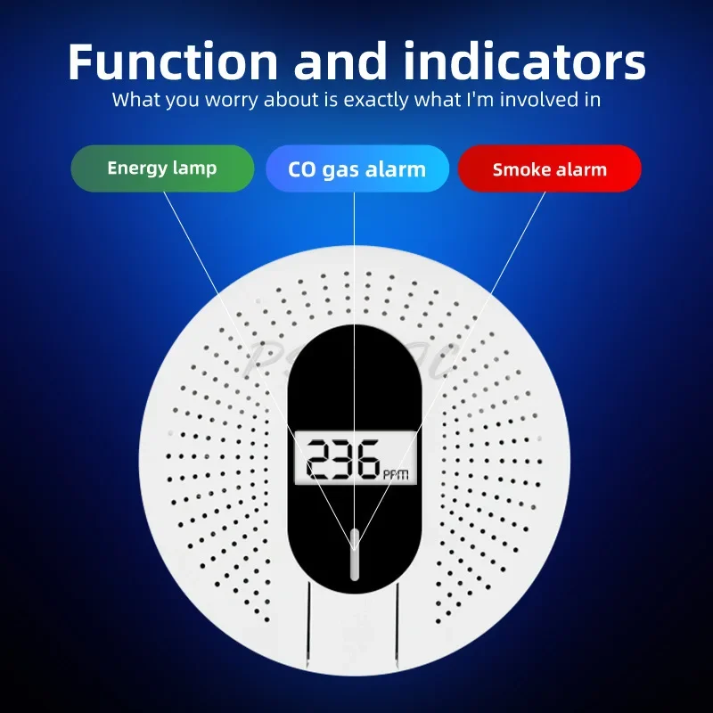 2-in-1 Carbon Monoxide Smoke Fire Detector Household Multifunctional Screen Display Alarm Gas Leak Prevention Alarm