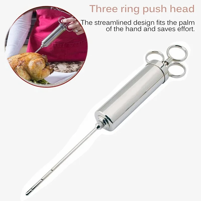 Marinade Meat Seasoning Injector Kit Turkey Meat Injectors Stainless Steel BBQ Cooking Syringe With 3 Needles Cooking Syringe Bbq Sauce Injector