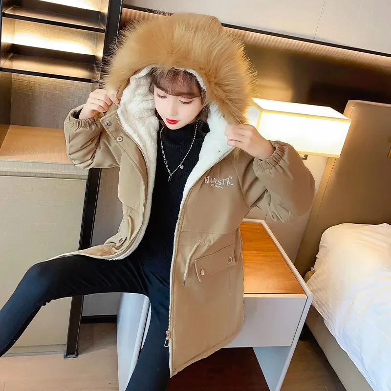 

New Winter Down Cotton Jacket Girls Glossy Fur Collar Hooded Coat Children Outerwear Clothing Teenage 5-14Y Kids Parka Snowsuit
