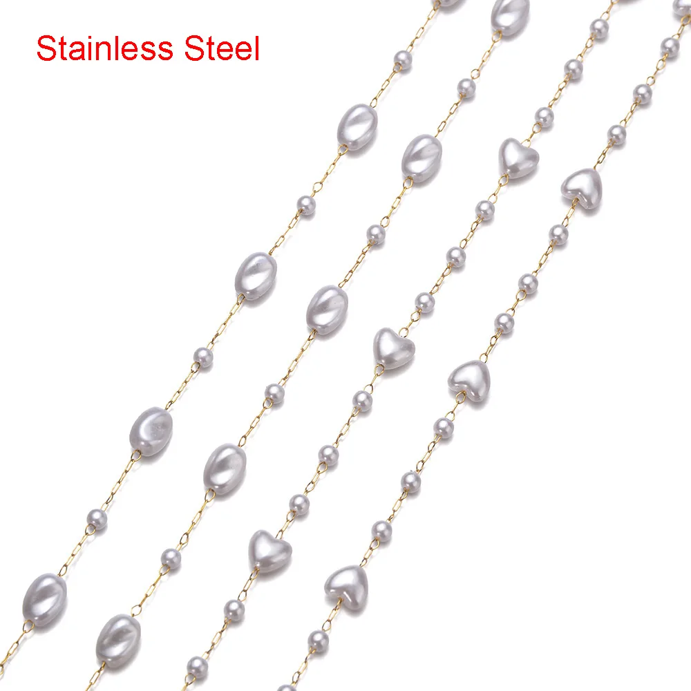 1m/lot Stainless Steel Artficial Irregular Pearl Link Chains DIY Handmade Necklace Jewelry Making Accessories
