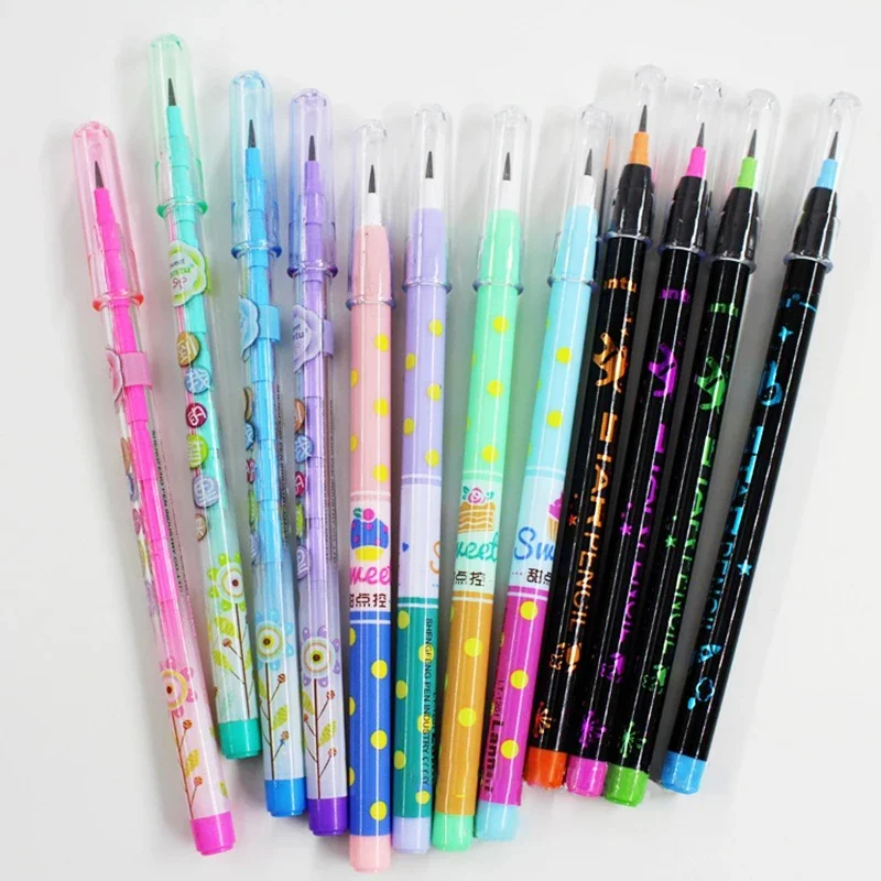 4pcs/set Kawaii Non Sharpening Pencils Replaceble Refills Mechanical Pencils Automatic Pens Korean Stationery Office Supplies