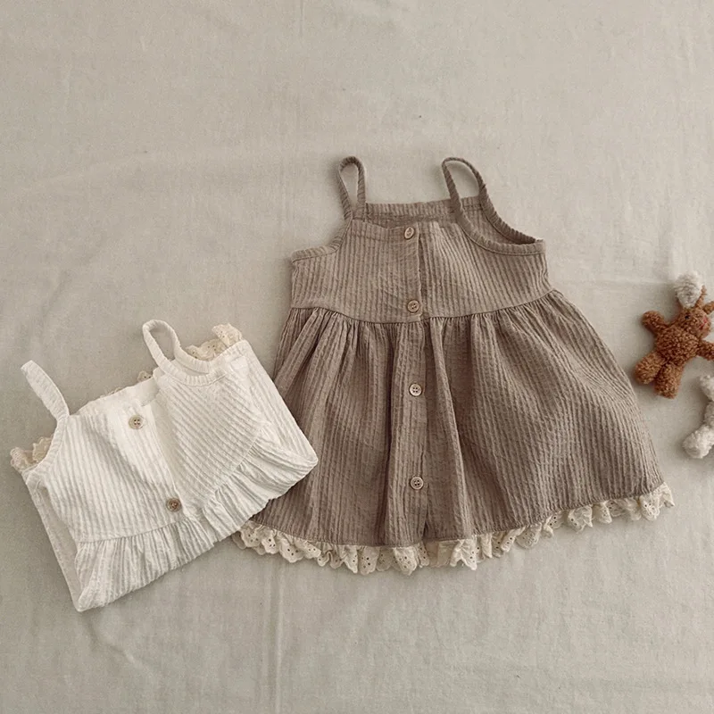 2025 Summer New Girls Sleeveless Sling Dress Solid Kids Casual Dress Cotton Baby Girl Lace Princess Dress Children Clothes 4 2025 Summer New Girls Sleeveless Sling Dress Solid Kids Casual Dress Cotton Baby Girl Lace Princess Dress Children Clothes - Image 4