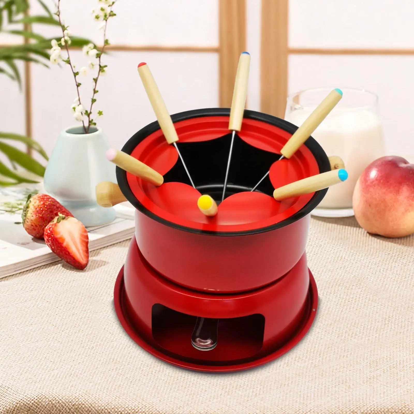 Cast Iron Fondue Pot Set Portable Durable Multifunction Lightweight Home Small for Picnic Kitchen Outside Holiday