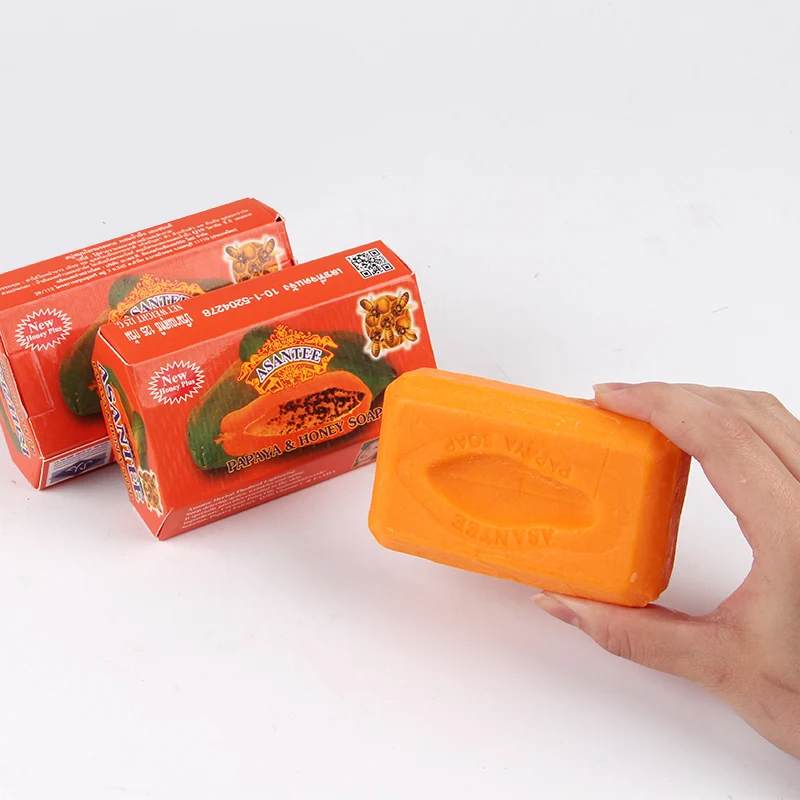 Whitening Handmade Soap 2 Pack Thailand ASANTEE Papaya Honey Herb Soap Whitening Handmade Soap Lightening Skin Moisturizing Cleansing Anti-aging