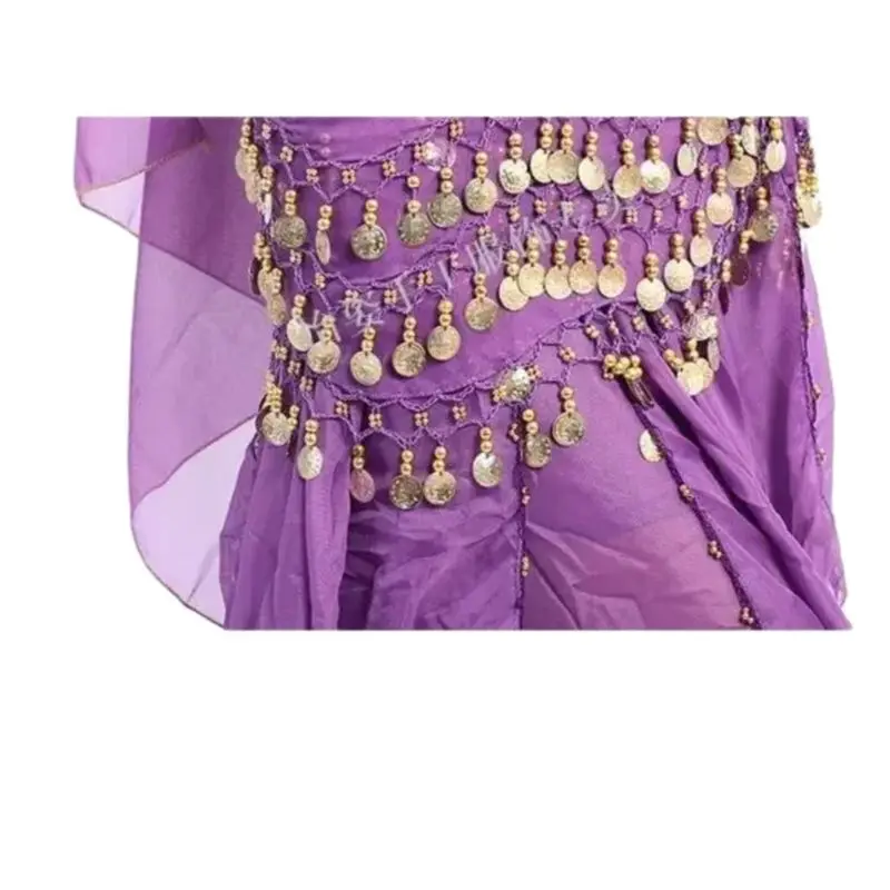 

1pcs/lot Professional Chiffon Belly Dance Scarf 150x30cm 3 Rows 98Gold Coins Belt Hip Wrap Waist Chain