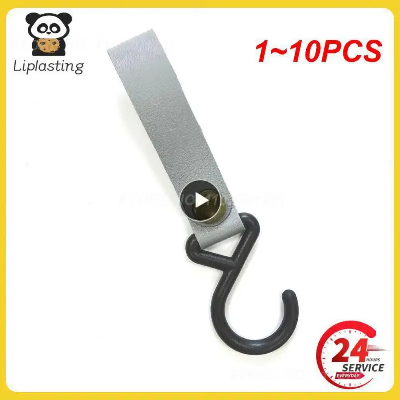 

1~10PCS Outdoor Baby Bag Stroller Hook PU Leather Strap S Hooks with Plastic Carabiners Stroller Accessories for Pram Stroller