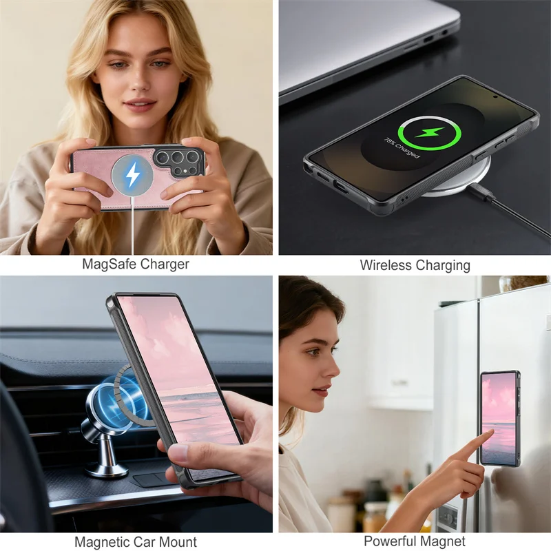 MagSafe Magnetic Flip Leather Phone Case with Wireless Charging and Wallet Card Feature