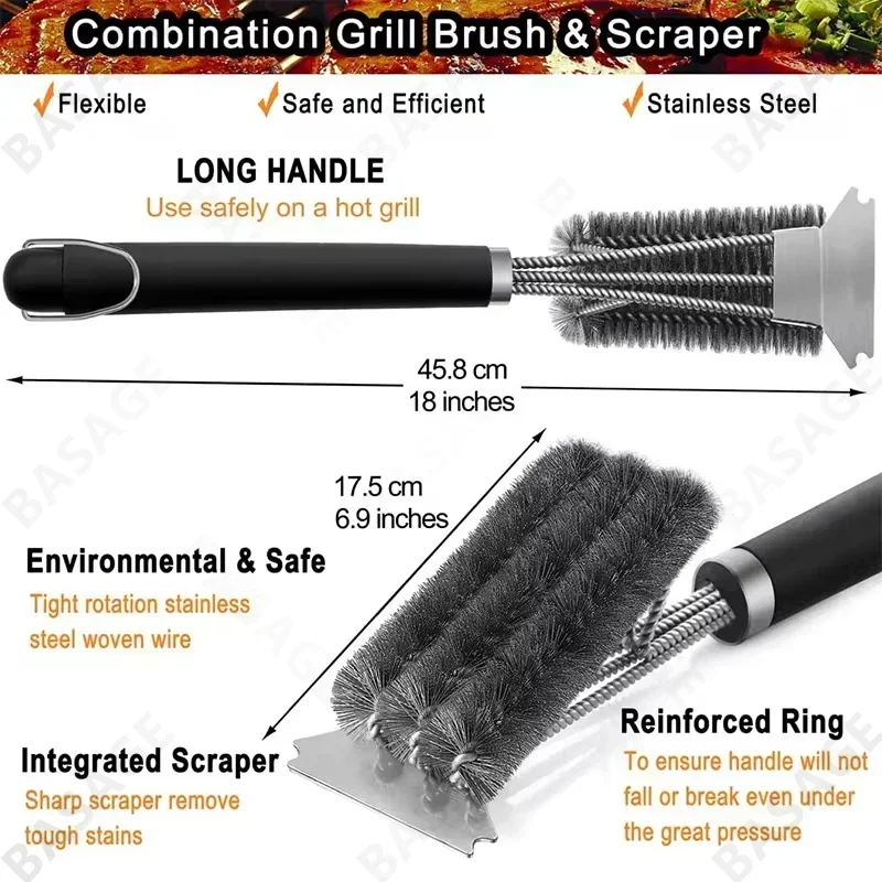 Heavy Duty Safe Grill Brush-Bristle Free BBQ Grill Brush with Rust Resistant Stainless Steel Woven Wire