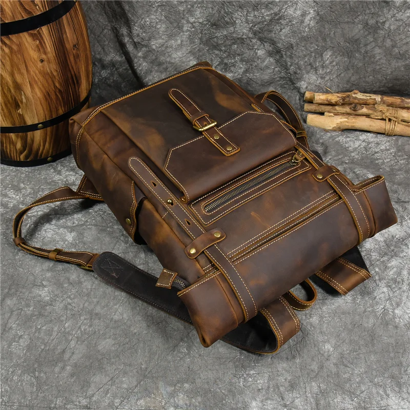Leather College Backpack For Men