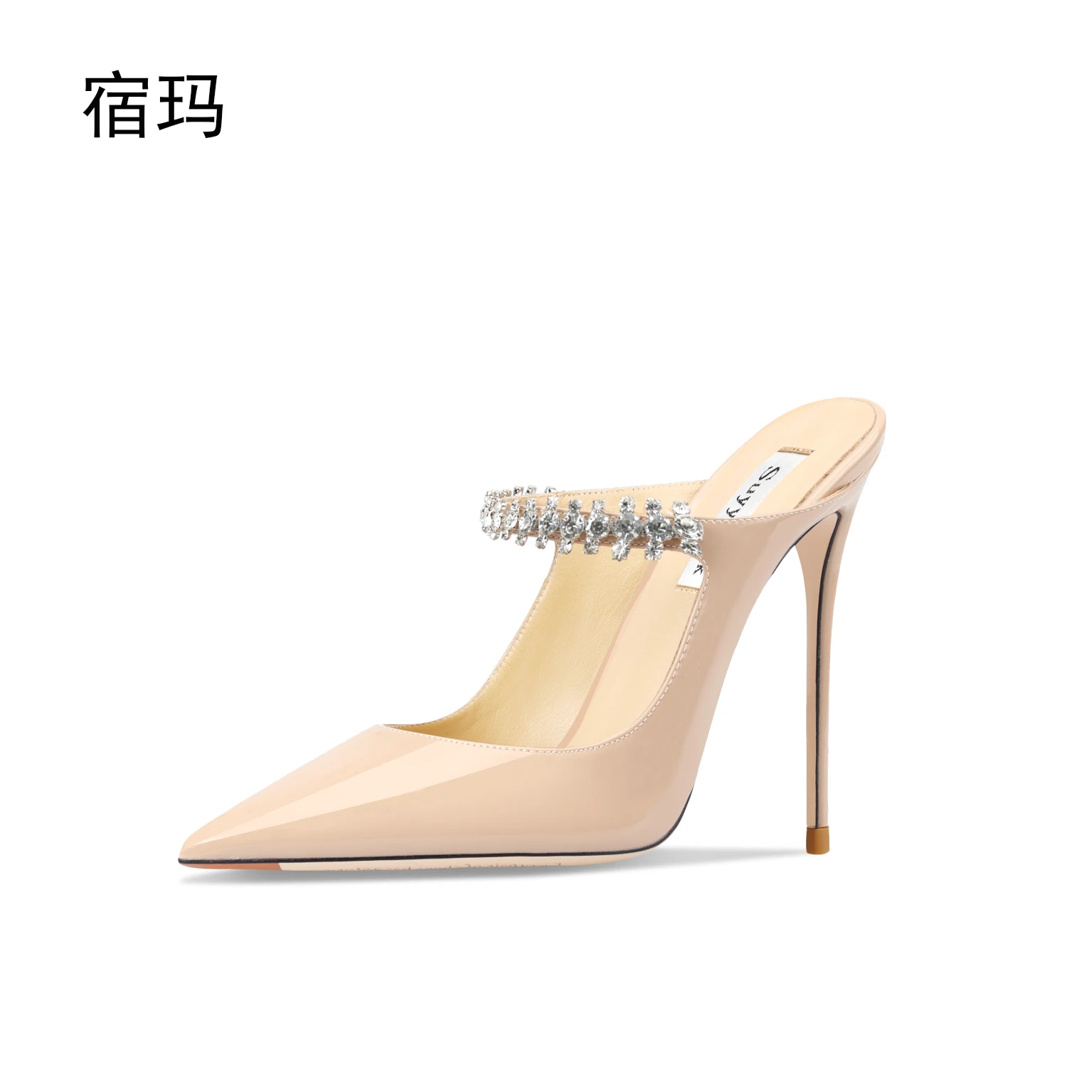 Genuine Leather Casual Slippers 2023 Women High Heels Shoes Brand Fashion Crystal Pumps Pointed Toe Sexy Party Ladies Shoes 6cm