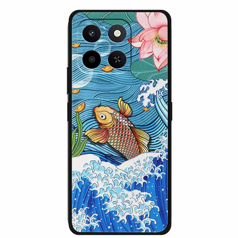 Embossed Floral Black Silicone Soft Back Cover - 3D Protective Case