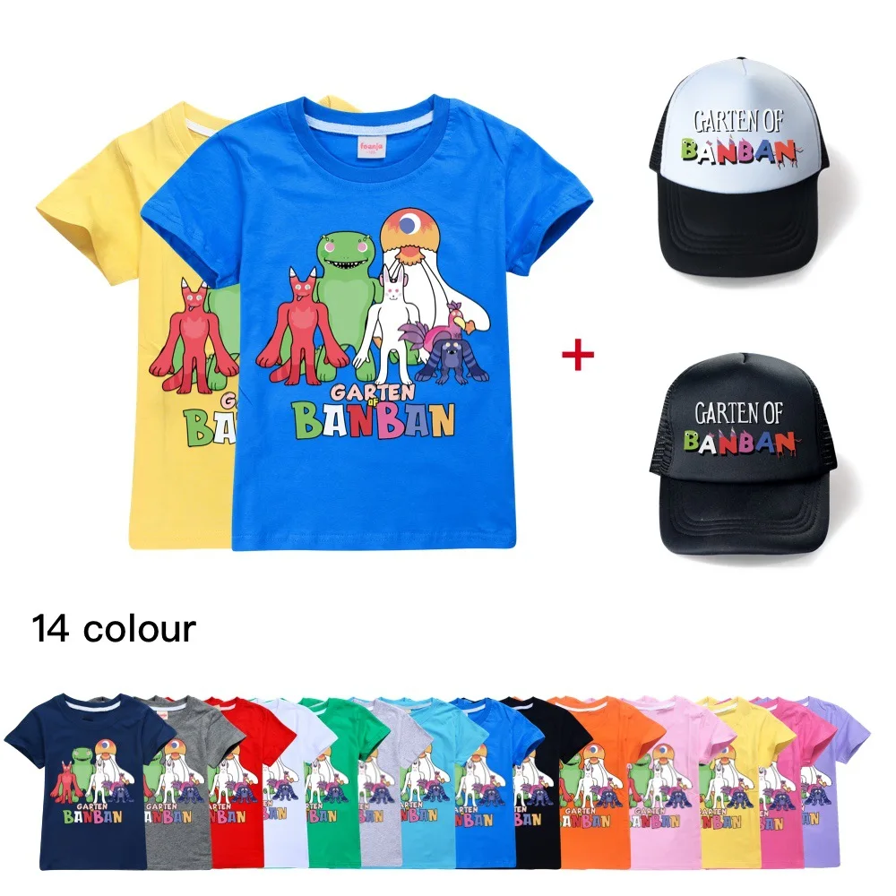

Cartoon Game Children Summer T Shirts + Hats for KidsGarden of Banban Tops Casual Teenage Boy Girls Short Sleeve Clothes