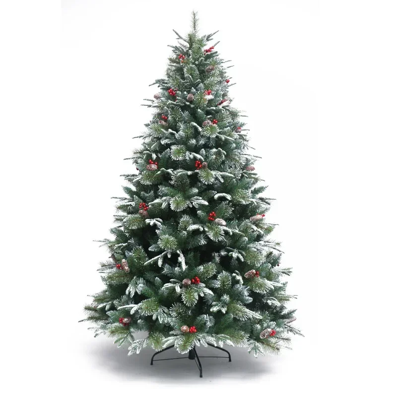 

White Christmas Tree Mixed with Snow+Red Cones Pine Needle +PE+PVC Artificial Christmas Tree Fir for Party Home Decoration 2023