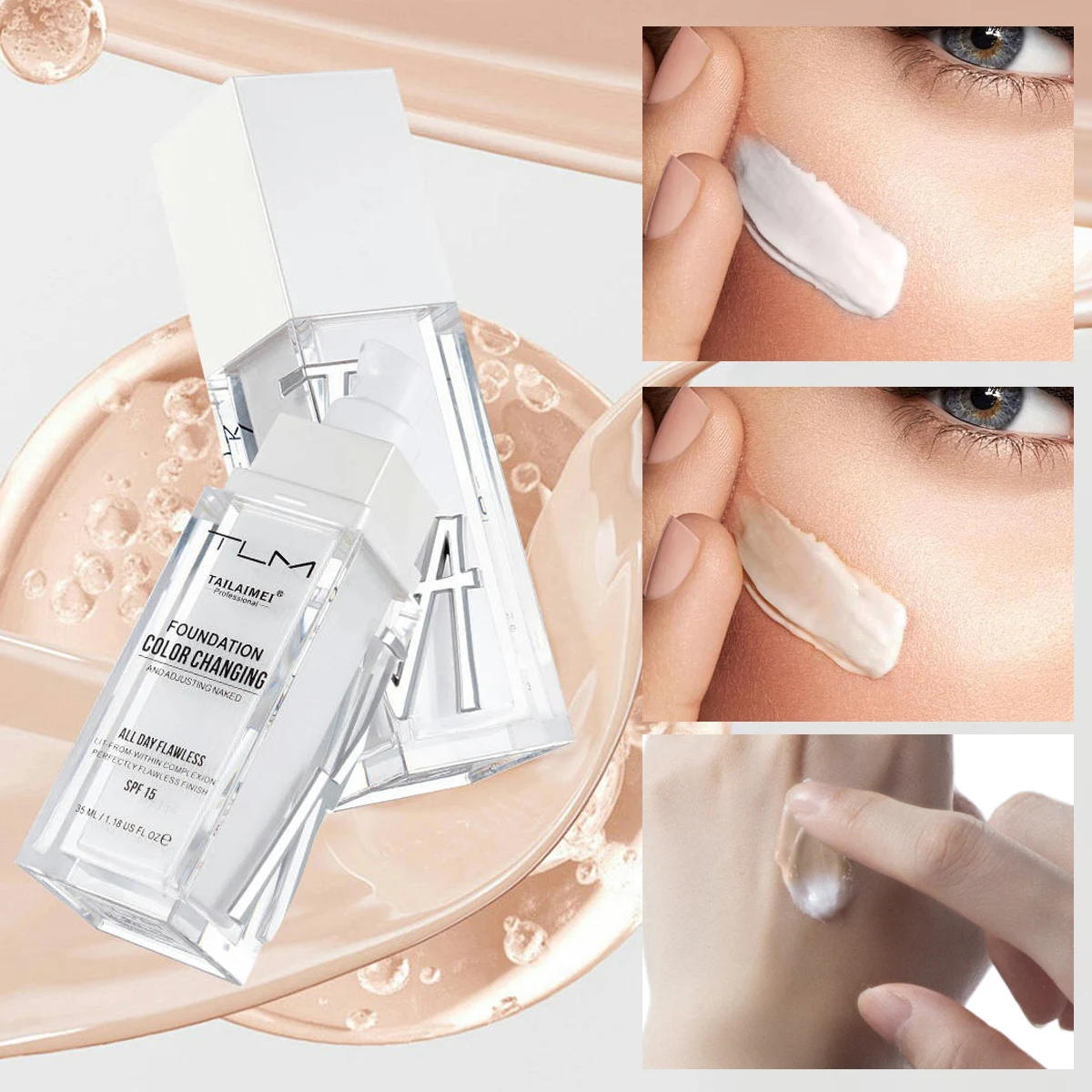 Warm Liquid Foundation SPF15 Sunscreen, Durable And Easy To Apply Face Liquid Foundation