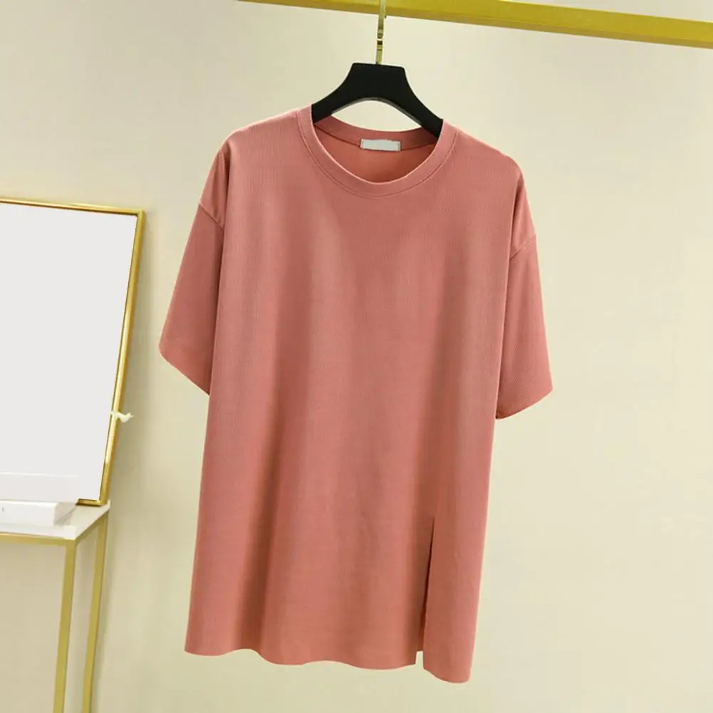

2Pcs/Set Trendy Sleepwear Set Mid-Rise T-shirt Pants Set O-neck Relaxing Simple Casual Pure Color Ribbed Pajamas Set