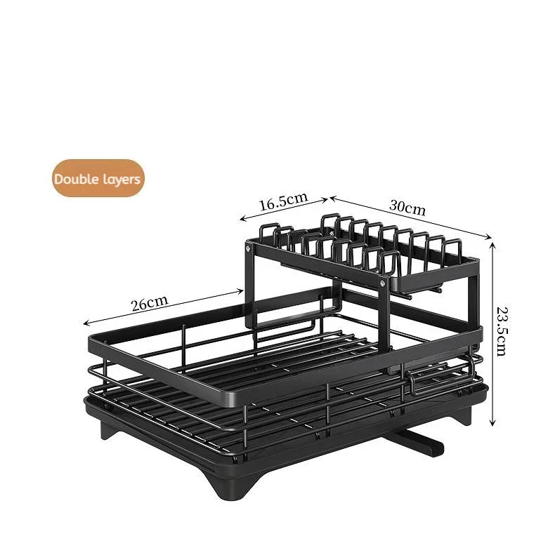 Adjustable Stainless Steel Dish Drying Rack with Drainboard - Over Sink Plate Organizer