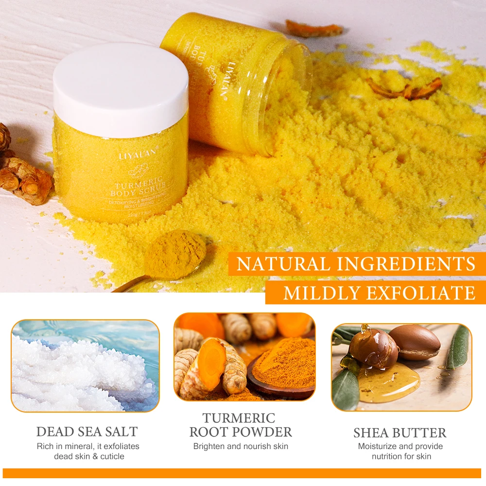 Turmeric Body Scrub Soften Cutin Smooth Skin Moisturizing Sea Salt Exfoliating Pore Cleaning Brighten Lighten Dark Spots Acne body scrub