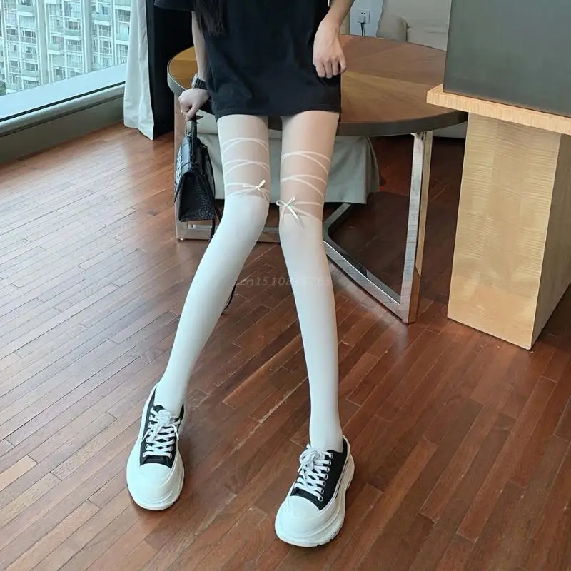 Women Gothic Lolita Thin Black Thigh High Stockings Harajuku Fake