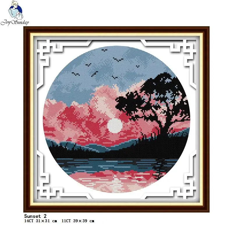 Sunset Collection Painting Cross Stitch Kit DIY Needlework Aida 14CT 11CT White Fabric Printing Needle And Thread Embroidery Set embroidery thread cross stitch kit embroidery fabric