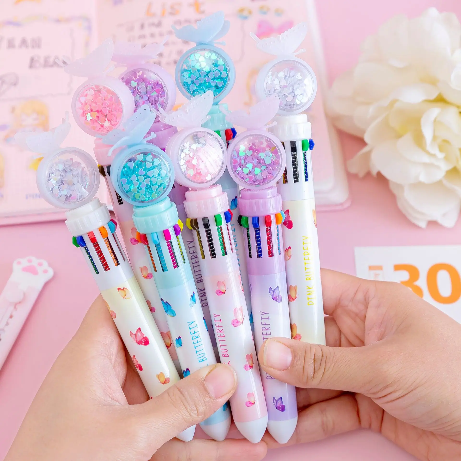 Automatic Replacement Of 10 Color Ballpoint Pens Stationery Cartoon Pattern School Supplies Boy Child Colored Pens Set Gifts Hot ecoco wheat colored automatic toothpaste dispenser holder bathroom accessories set toothbrush holder toothbrush wall mount rack