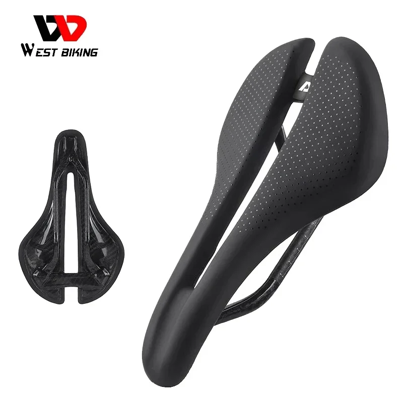 

WEST BIKING Ultralight Carbon Fiber Speed Saddle Hollow Road Bike Seat Short Nose Racing Bike Saddle Triathlon Bike Accessories