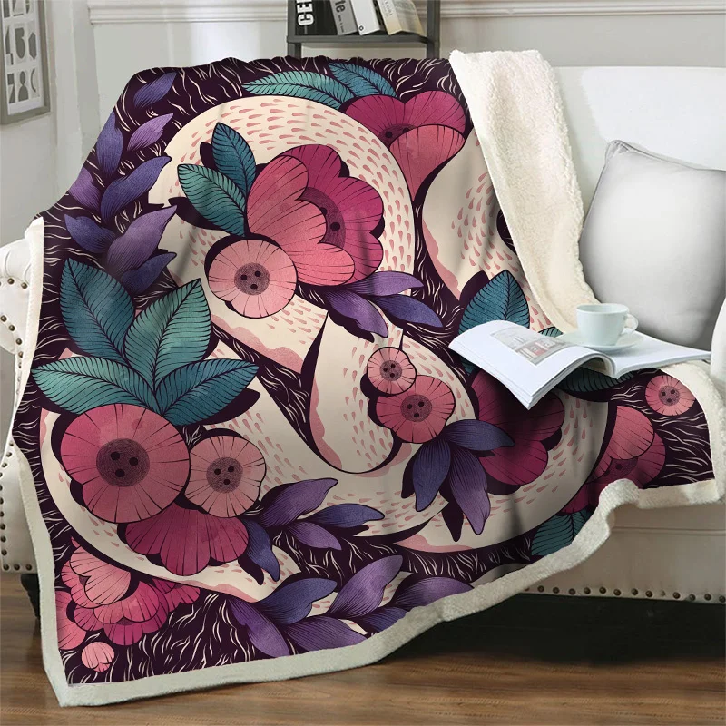 

3D Snake With Floral Printed Soft Flannel Throw Blankets for Beds Office Couch Quilt Nap Cover Lightweight Travel Picnic Blanket