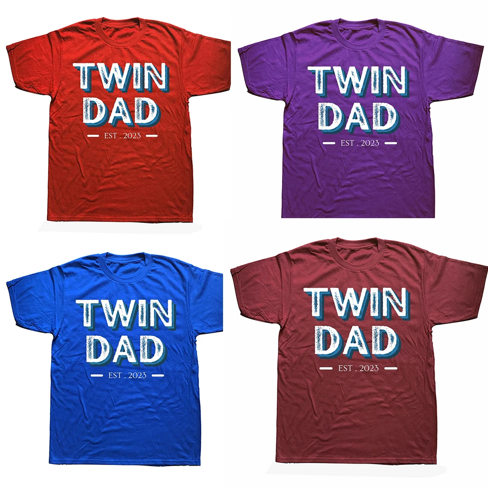 Twin Dad Est 2023 Annuncio Nuovi Padri T-shirt Grafica in cotone Streetwear Manica corta Regali di compleanno T-shirt da uomo_voghion.com