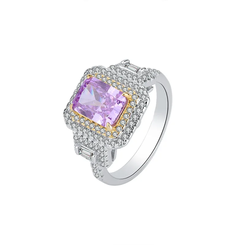 

S925 Full body Silver Colorful Treasure High Carbon Diamond Ring Female Full Diamond Inlay Main 6 * 8 Jewelry Wholesale