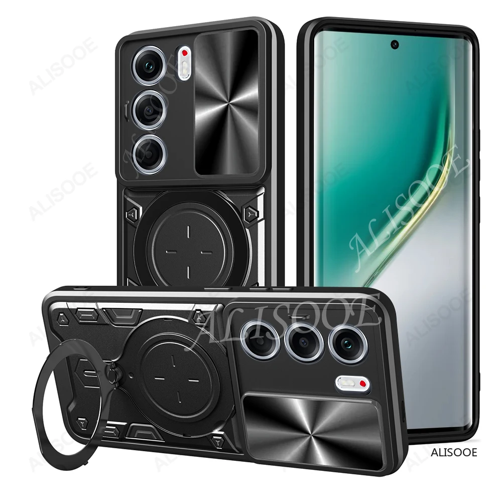 Magnetic Ring Stand Holder Phone Cover with Slide Camera Protection