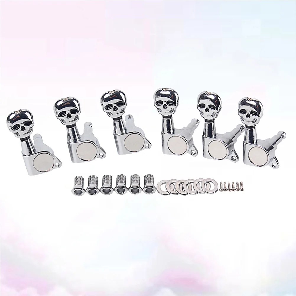 

1 Set Skull Shape Vintage Style Guitar Machine Heads 6R Tuning Pegs for Guitar Bass GC209C (Silver)