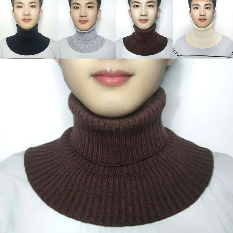 

Men Fake Collar Knitted Warm Autumn Winter Neck Cover All-match Fashion Elastic Turtleneck Detachable Woolen Collar Scarf