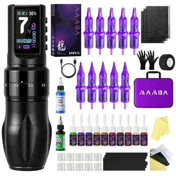 Kit Tatuaggio MAMBA M1/M2 Wireless con Macchinetta per Tatuaggi a Corsa Regolabile, Motore Brushless Coreless e Set Penne Tattoo con Ago LOONG