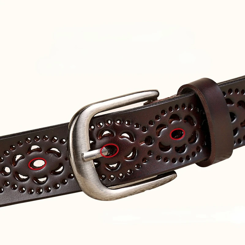 

Women Genuine Leather Casual Versatile Hollowed-out Belt Simple Fashionable Solid Color Needle-button Belts Clothing Accessories