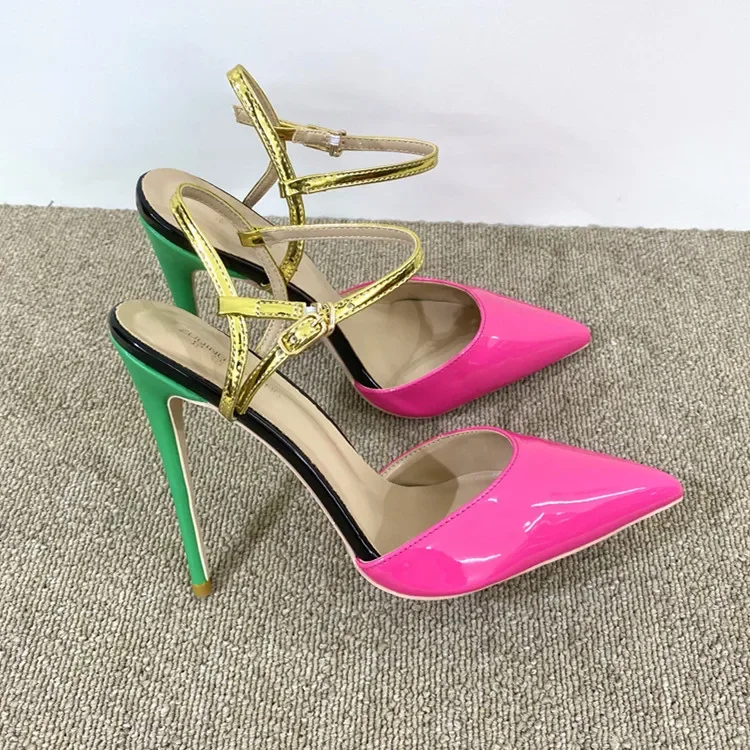 

Heelgoo Summer Women Rose Patent Pointy Toe High Heel Stiletto Sandals Sexy Ankle Strap Pumps for Wedding Party Plus Size 33-46
