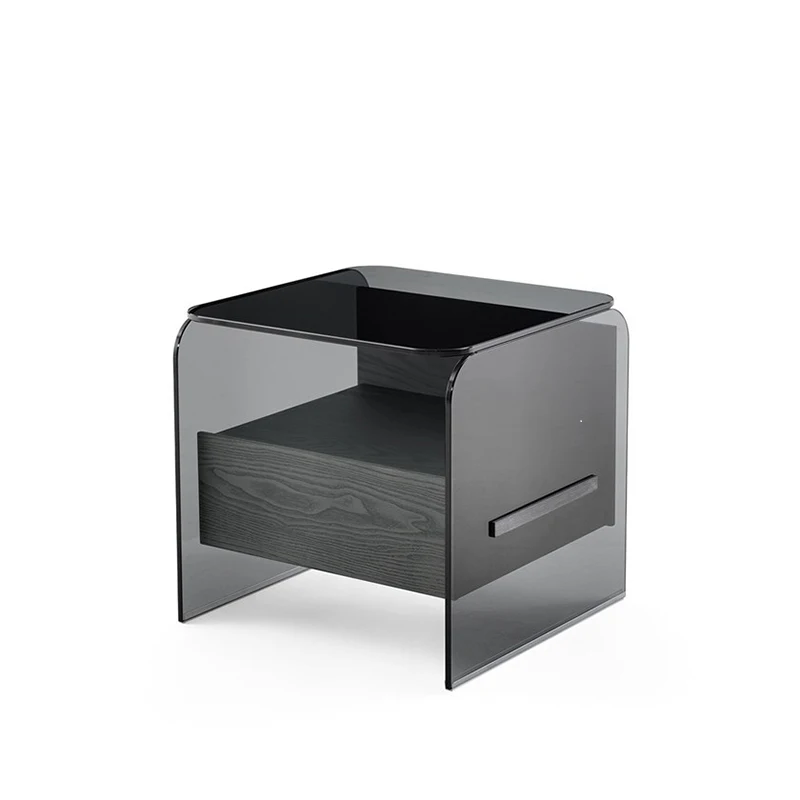 

Italian Glass Nightstands Minimalist Black Luxury Organizers Side Table Transparent Design Simple Table De Chevet Home Furniture