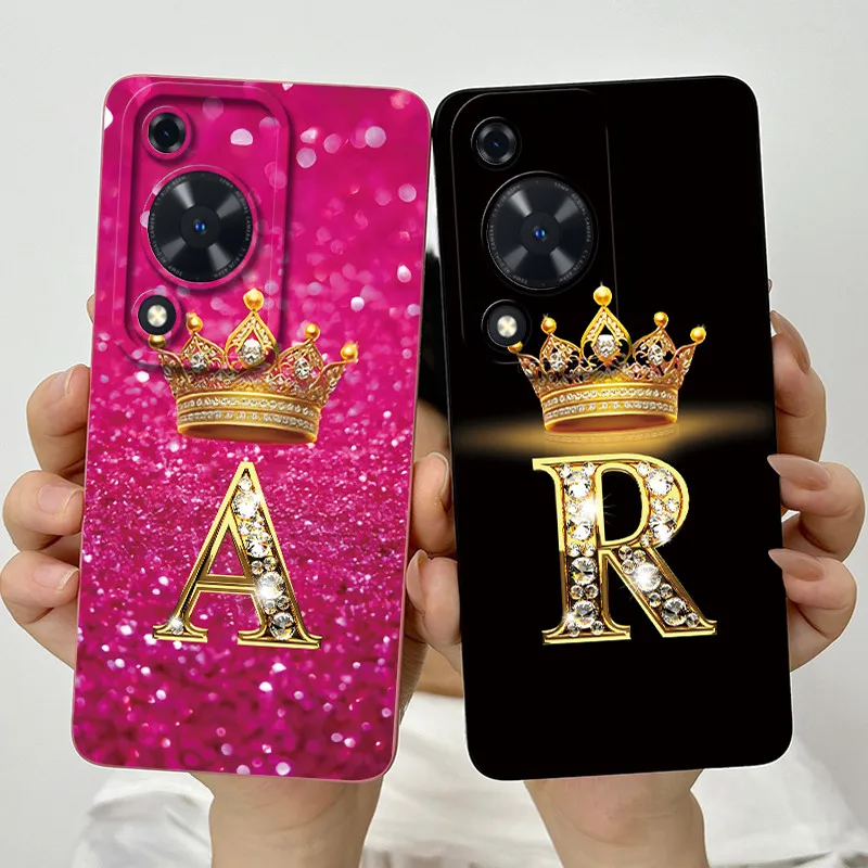 Crown Initial Letter Couple Phone Case - Soft Silicone TPU Lens Protective Casing