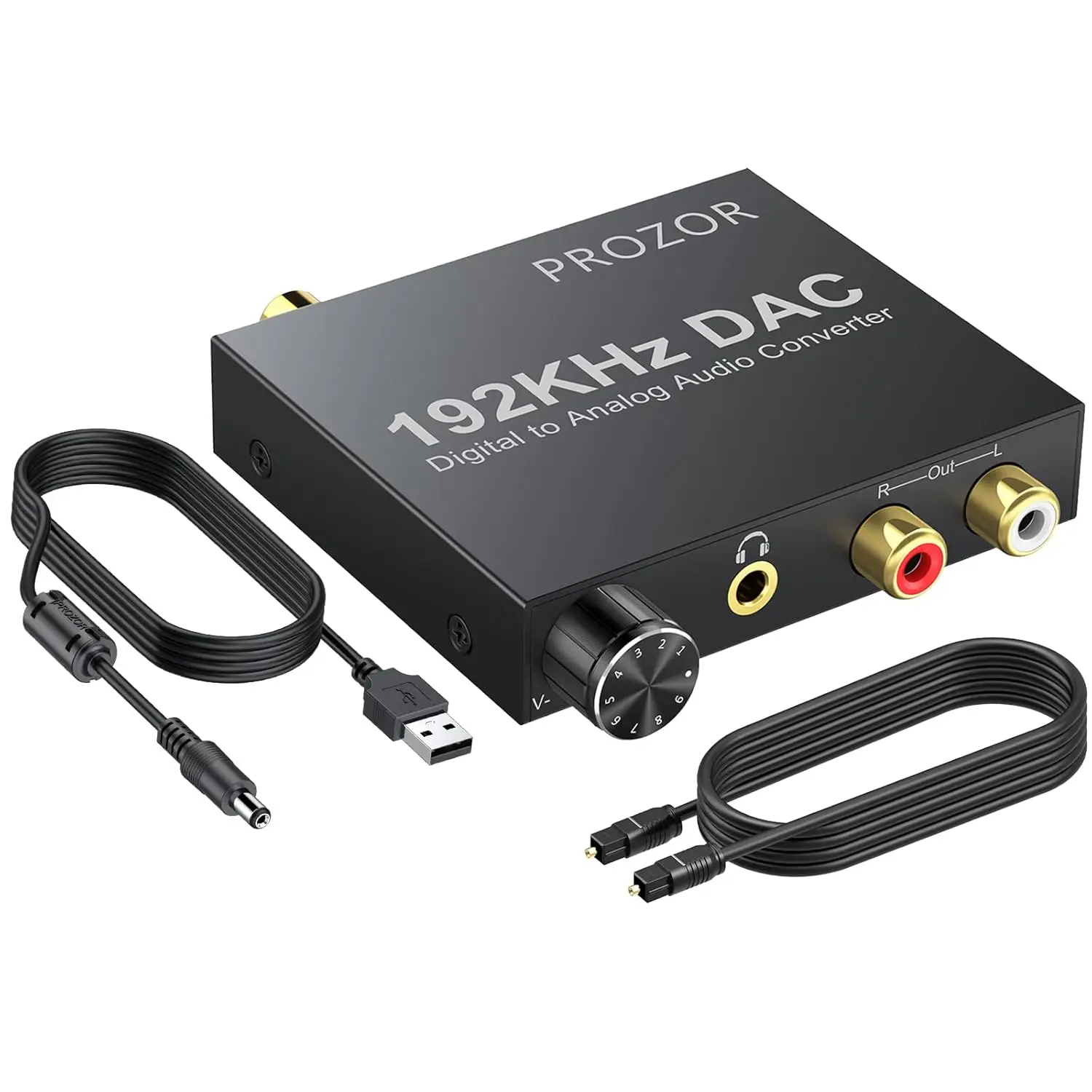 192KHz Digital to Analog Audio Converter Upgrade Volume Adjustable SPDIF Optical to RCA Converter with Optical & USB Power Cable