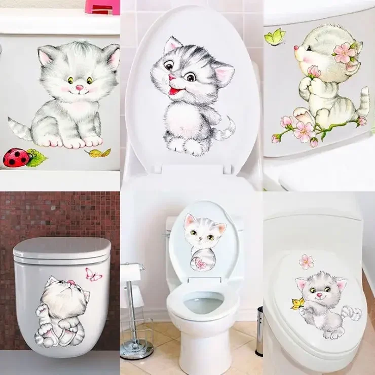 3d Cute Cat dog Toilet Door Refrigerator computer kitchen cupboard Wall Stickers Decals For Home Decor Poster Mural art