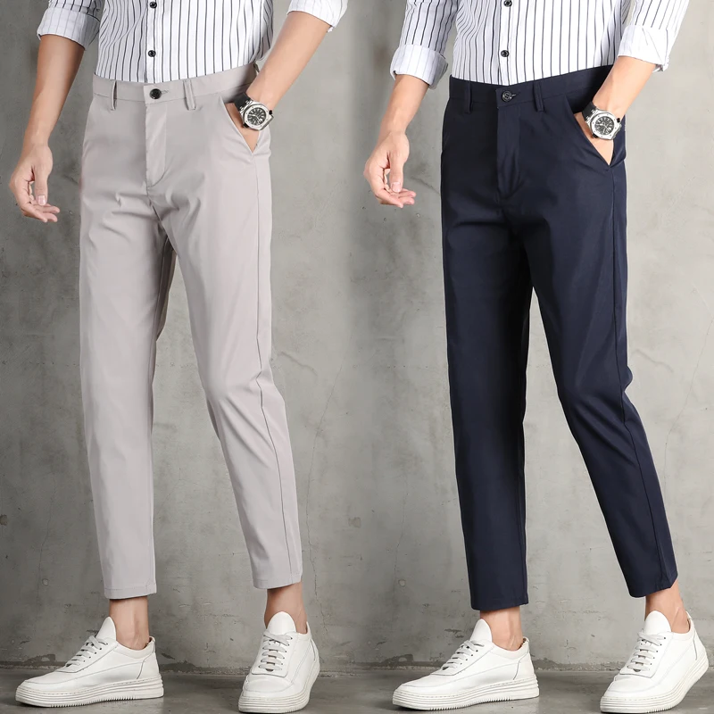 Men's Clothing Slim Suit Pants Casual Korean Spring Summer Thin Commute Solid Color All-match Youthful Vitality Cropped Pants