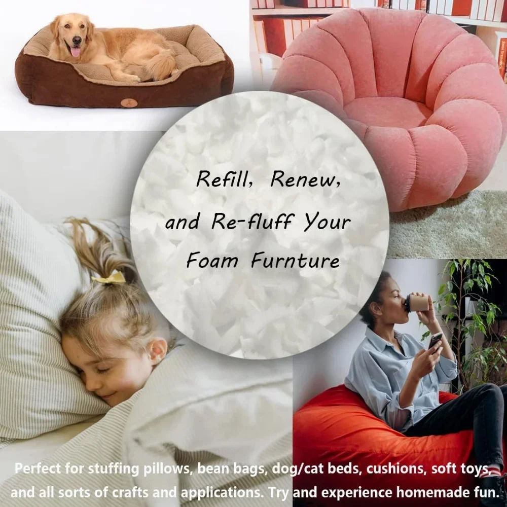 30lbs Shredded Memory Foam Bean Bag Filler With Added Gel Particles-Soft & Convenient For Couch Cushions