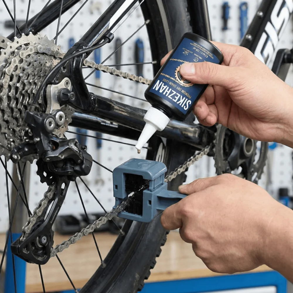 Bicycle Chain Cleaning & Lube Kit - Includes SIKEZHAN Dry Lubricant and 360° Chain Scrubber Tool - Ultimate Bike Care Combo