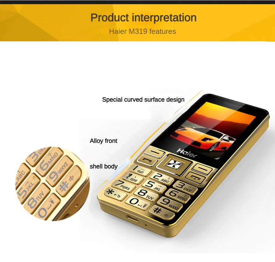 Haier M319 Push Button Mobile Phone Metal Frame 2.4" Dual Sim Bluetooth Flashlight MP3 Radio Camera BigHorn Cheap Cellphone 4