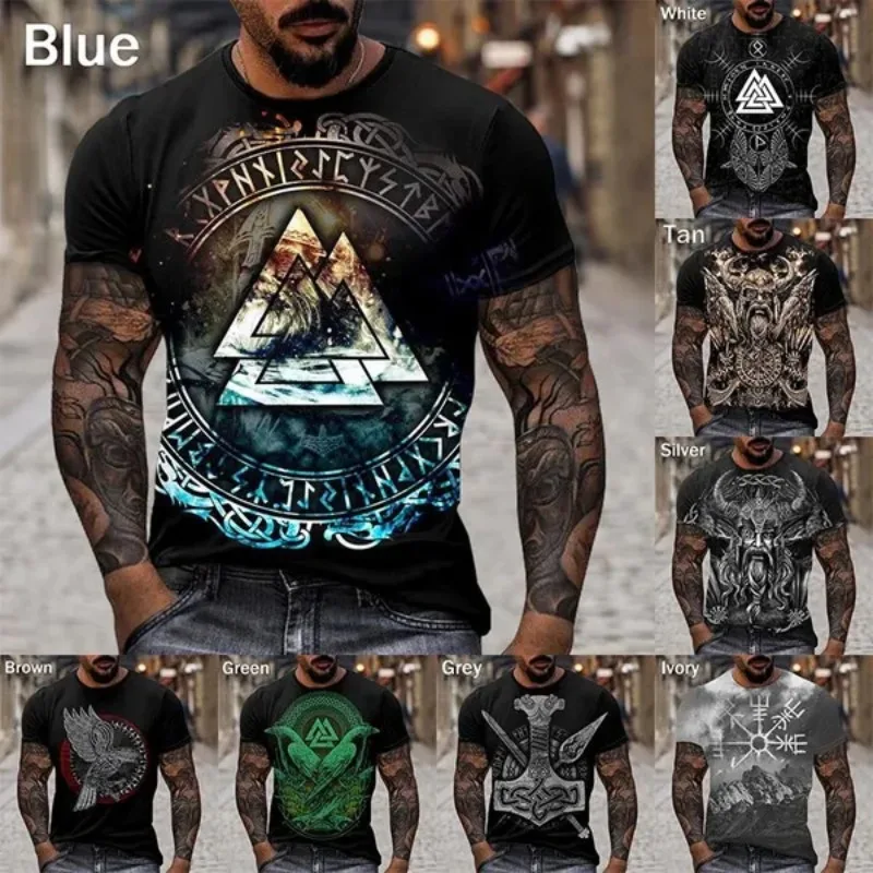 

Мужские футболки с 3D-принтом викингов, рубашки с винтажным рисунком викингов, Мужская одежда, футболки