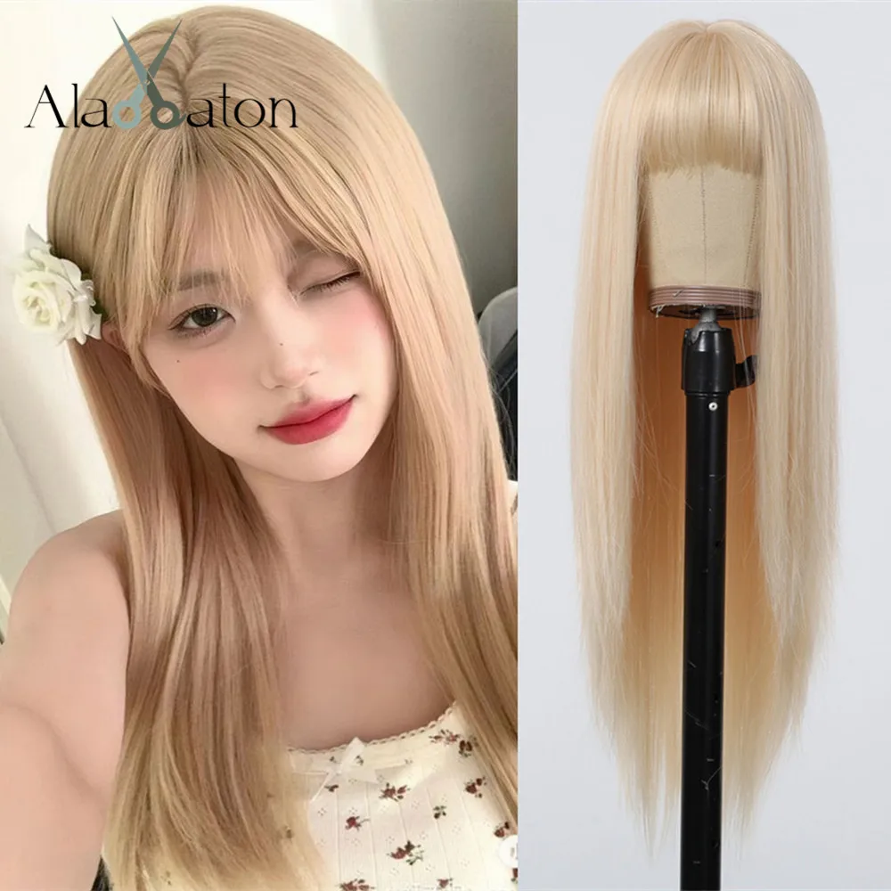 ALAN EATON Light Blonde Straight Wigs with Bangs Long Blonde