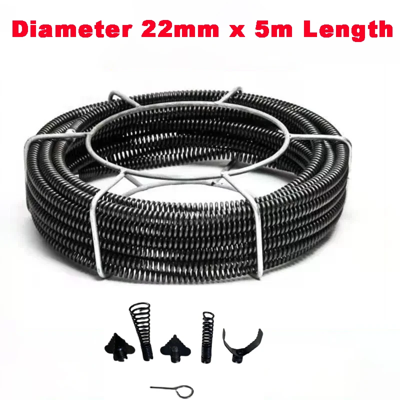 

5M Length 22mm Diameter Household Drain Pipe Dredger Extension Spring Set Sewer Dredger Compression Spring With Connector