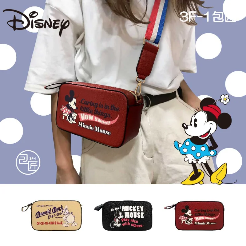 

MINISO Mickey Minnie Donald Duck Small Square Camera Bag Fashion Versatile Trend Diagonal Wide Shoulder Strap Shoulder Bag