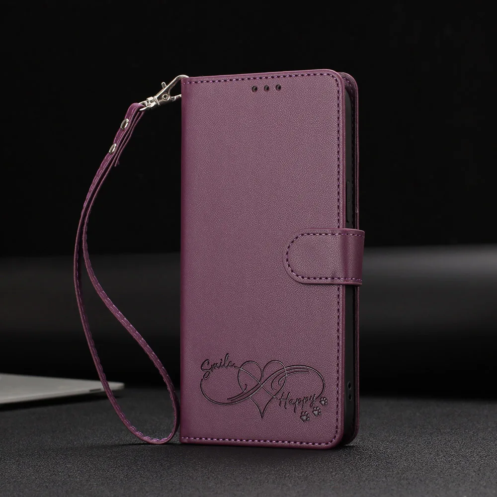 Leather Flip Wallet Phone Case with Card Holder and Strap