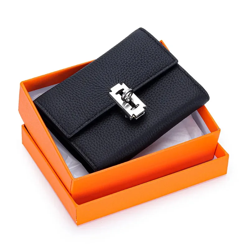 

Gift Box Three-fold Small Purse Women's 2024 New Temperament Leather Folding Short Money Clip Multi-card Change